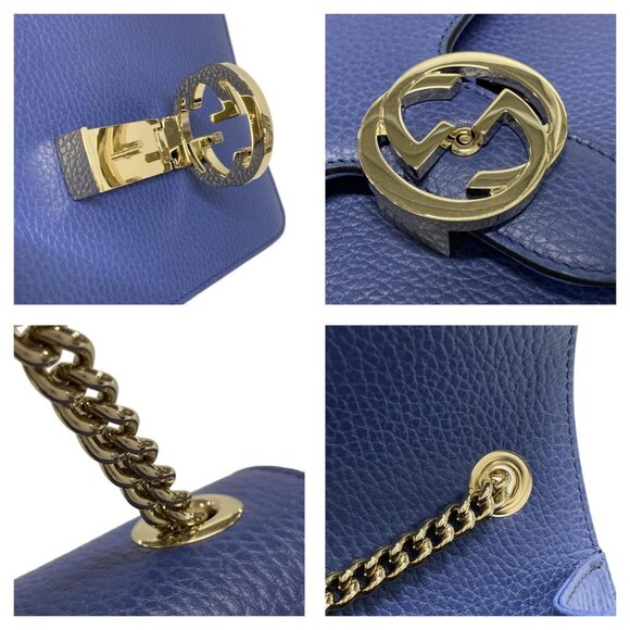 GUCCI Interlocking G Blue Leather Shoulder Bag 849-081025 - Picture 7 of 14